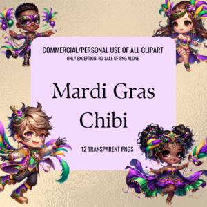 Mardi Gra Chibi Clipart (12 Images)