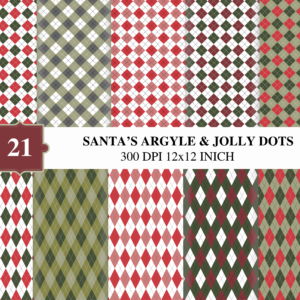 Santa’s Argyle & Jolly Dots Pattern Pack (21 Papers)