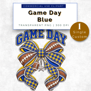 Game Day Football Bow Blue Yellow Plaid PNG (SINGLE IMAGE)