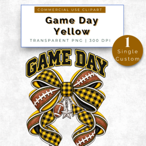Game Day Football Bow Yellow Plaid PNG (SINGLE IMAGE)
