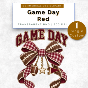 Game Day Football Bow Maroon Plaid PNG (SINGLE IMAGE)
